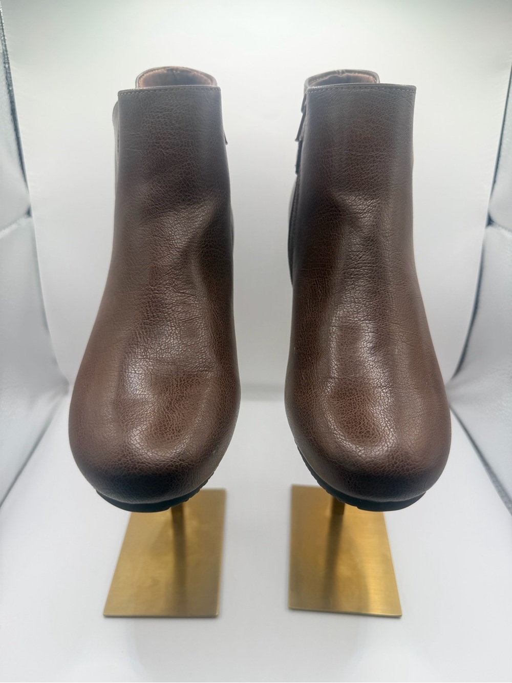 BareTraps Brown Leather Ankle Booties - Side Zip